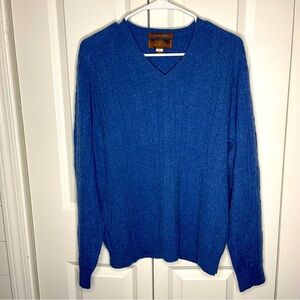 Tasso Elba 100% Fine Cashmere Sweater Vneck Size Medium Cable Knit Blue Soft